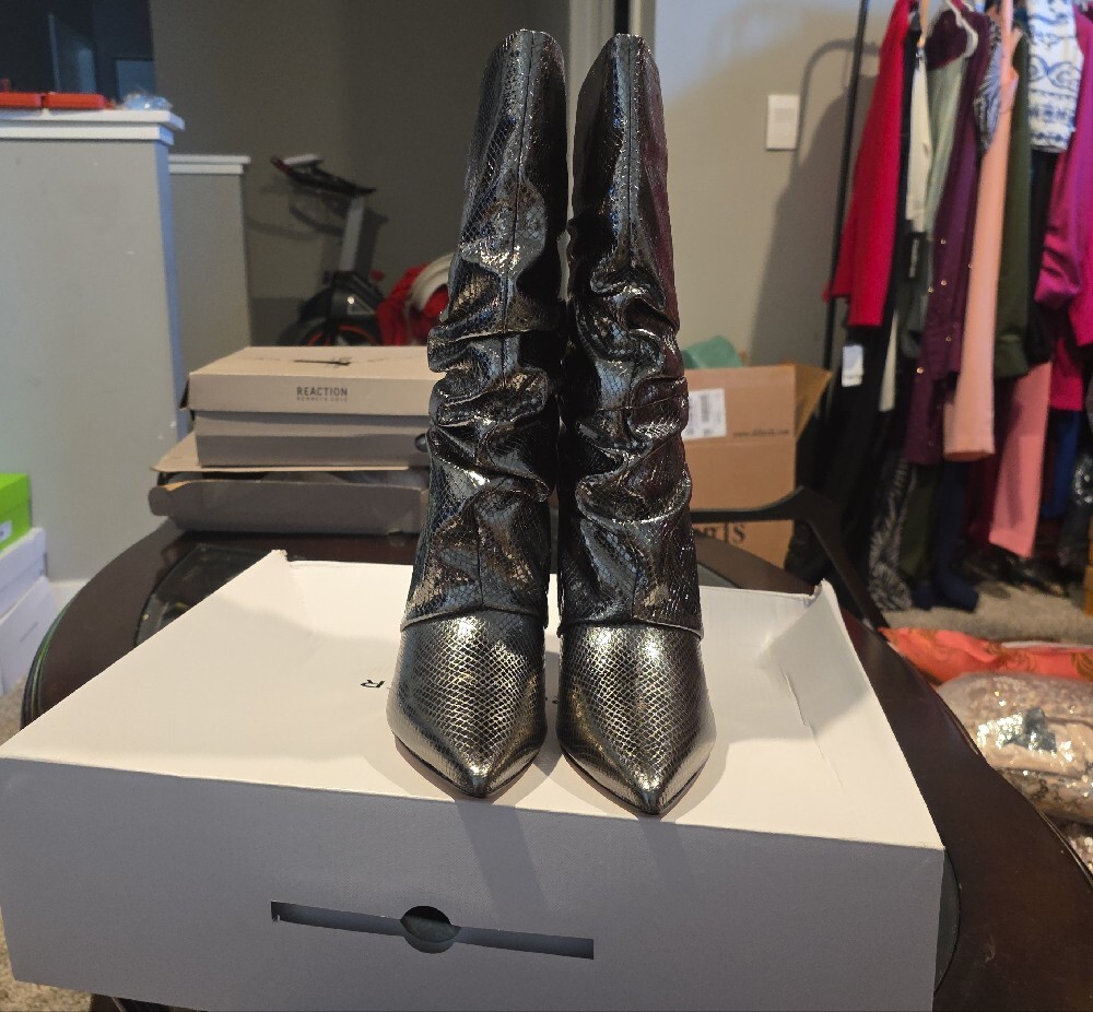 Marc Fisher Metallic Black Pointed-Toe Slouch Boots - Picture 2 of 15